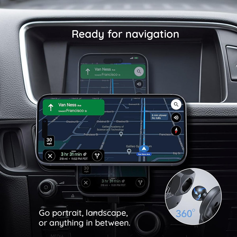 ESR - Car Holder with Wireless Charger CryoBoost (2B513) - with Cable, Car Charger, MagSafe, Apple MFi - Silver