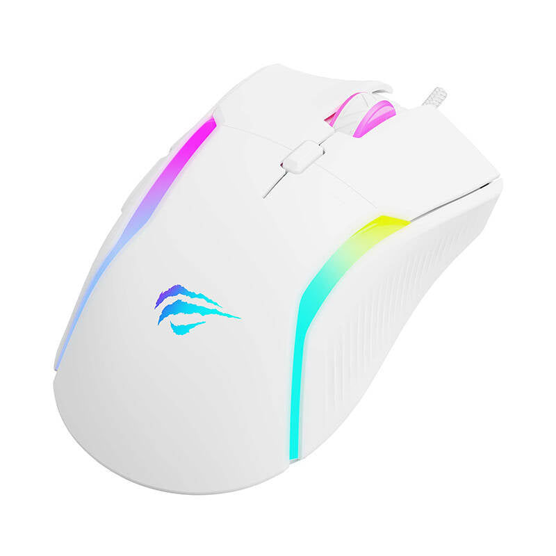 Havit - Gaming Mouse (MS1033) - RGB Lights, 800-8000DPI, 9 Buttons - White