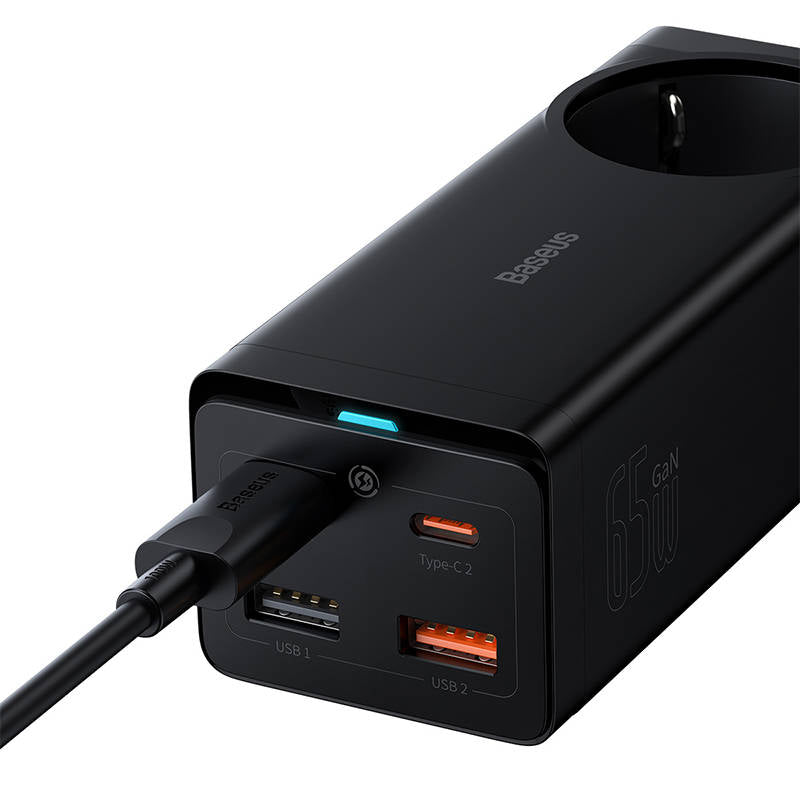 Baseus - Extension Cord (PSZM000901) - Powerstrip GaN3 Pro 2xUSB + 2xUSB-C + AC, 65W - Black