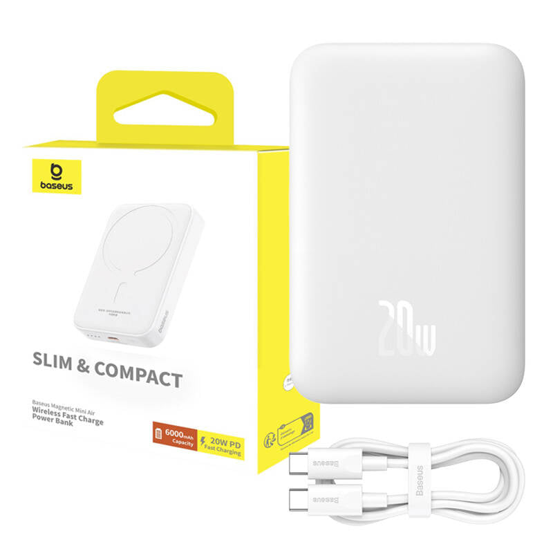 Baseus - Power Bank Magnetic Mini Air (P10059002223-00) - USB-C, MagSafe, 6000mAh, 20W - White
