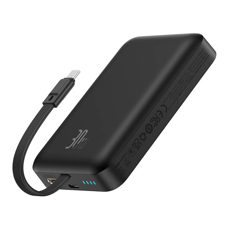 Baseus - Power Bank Magnetic Mini (P1002210B113-00) - MagSafe, 2x USB-C, Lightning, 30W, Fast Charge, 10000mAh - Black