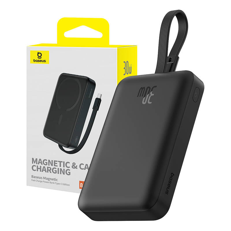Baseus - Power Bank Magnetic Mini (P1002210B113-00) - MagSafe, 2x USB-C, Lightning, 30W, Fast Charge, 10000mAh - Black
