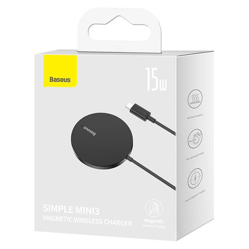 Baseus - Magnetic Wireless Charger Mini 3 (CCJJ040001) - Type-C, 15W, 2A, 115-205 kHz - Black