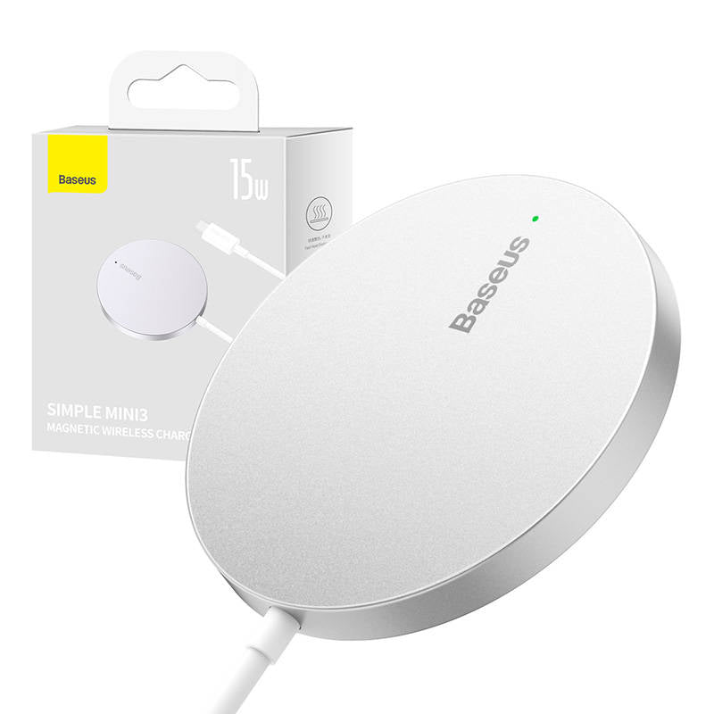 Baseus - Magnetic Wireless Charger Mini 3 (CCJJ040012) - Type-C, 15W, 2A, 115-205 kHz - Silver