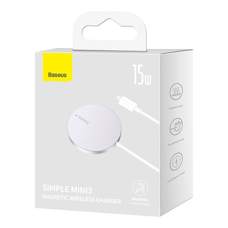 Baseus - Magnetic Wireless Charger Mini 3 (CCJJ040012) - Type-C, 15W, 2A, 115-205 kHz - Silver