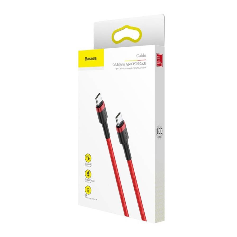 Baseus - Data Cable Cafule (CATKLF-G09) - Type-C to Type-C, Fast Charging, 60W, 3A, 1m - Red / Black