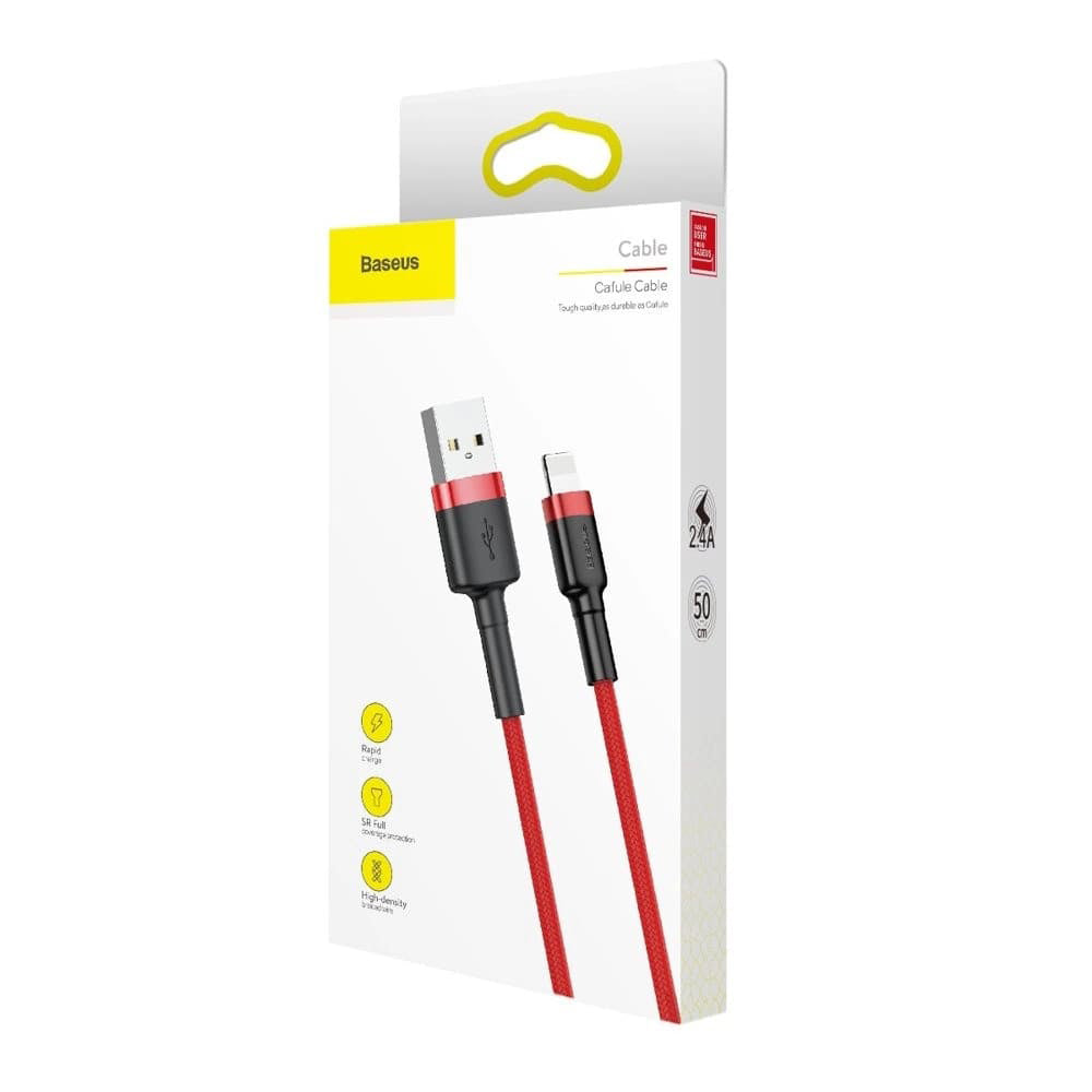 Baseus - Data Cable Cafule (CALKLF-A09) - USB to Lightning, Fast Charging, Q.C.3.0, 2.4A, 0.5m - Red