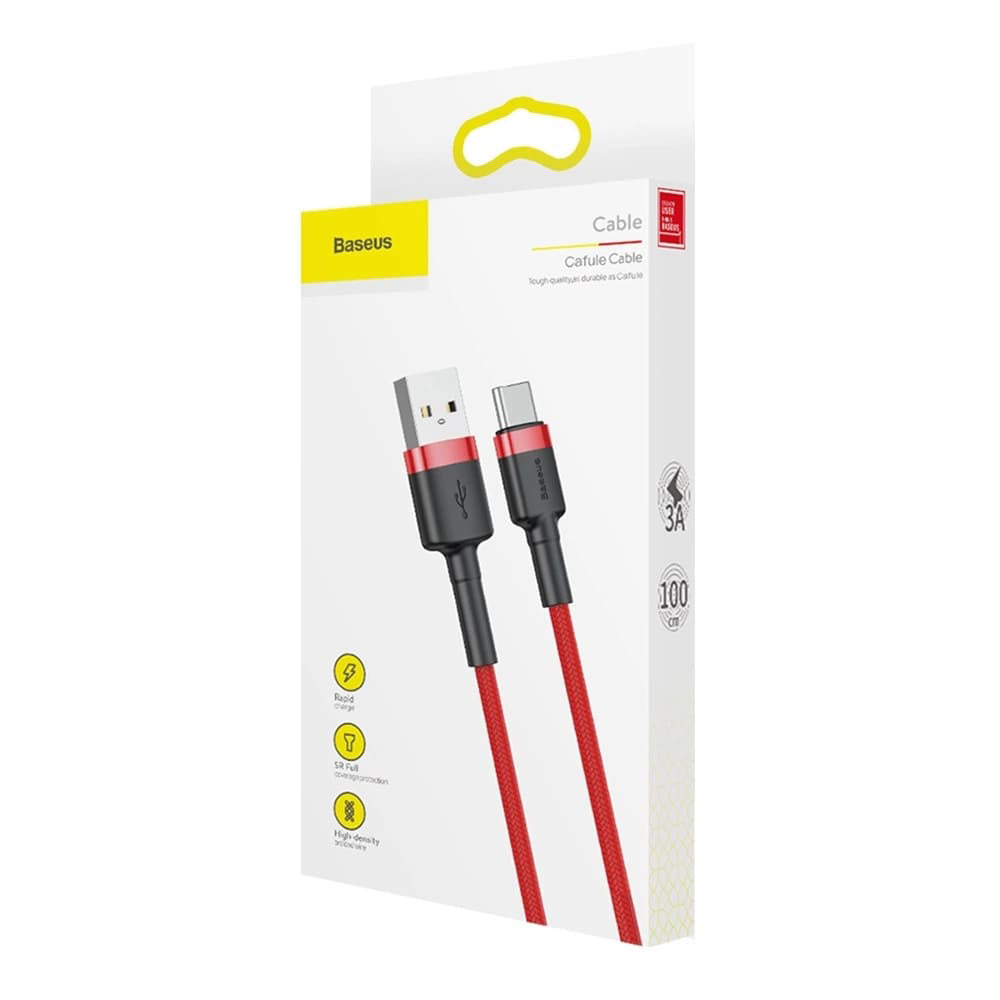 Baseus - Data Cable Cafule (CATKLF-B09) - USB to Type-C, Fast Charge, QC3.0, 3A, 1m - Red