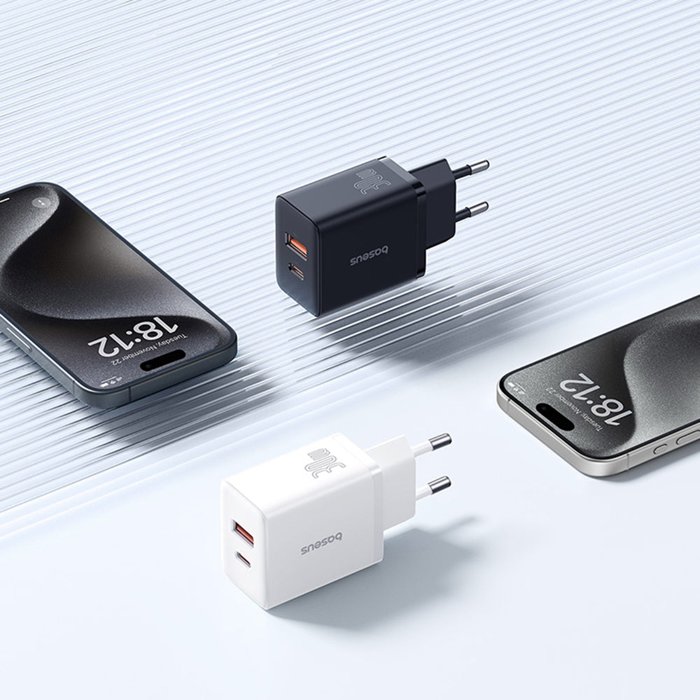 Baseus - Wall Charger (P10111404113-00) - USB, Type-C, Fast Charge 30W - Cluster Black