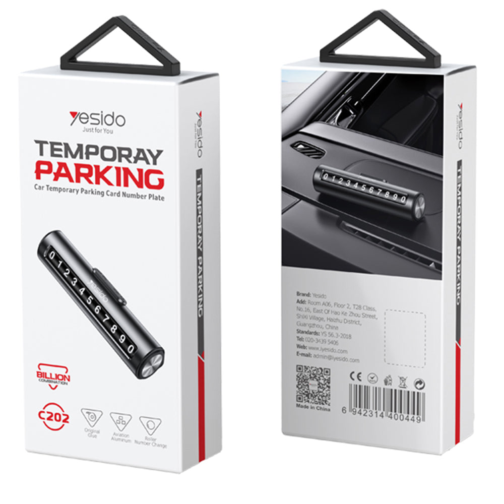 Yesido - Parking Number (C202) - for Dashboard, Small Size, Number Hiding, Weather-Resistant, Removable Adhesive - Black