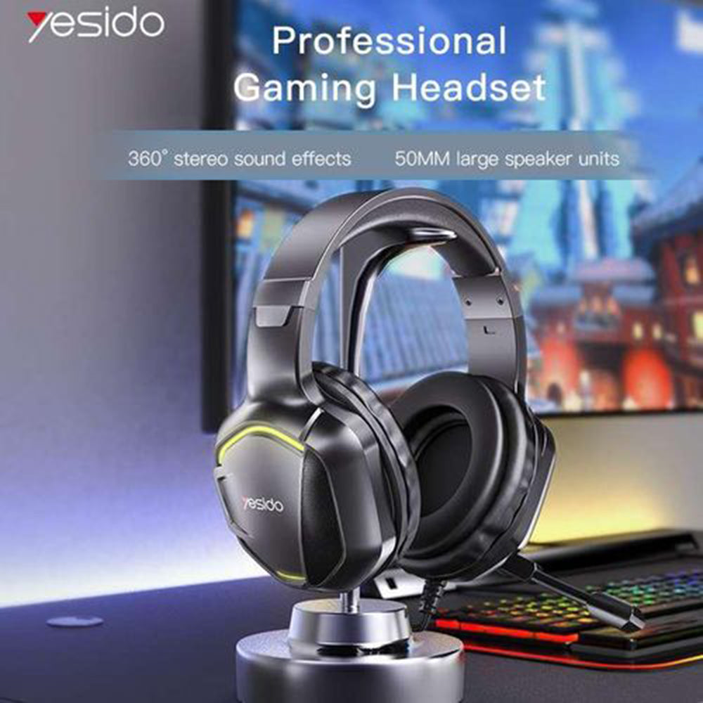 Yesido - Wired Headphones (EK01) - for Gaming, Jack 3.5mm, with Microphone, RGB LED Lights - Black