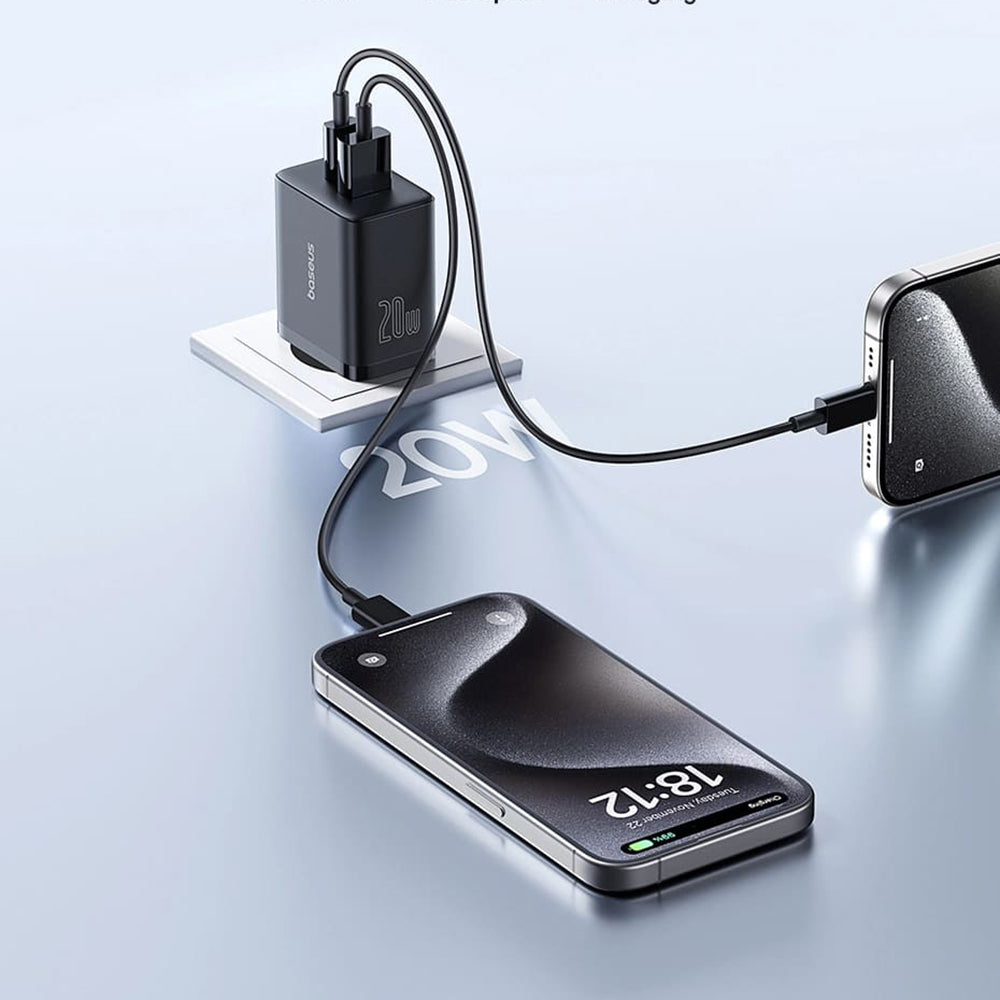 Baseus - Wall Charger (P10111403213-00) - USB, Type-C, Fast Charge 20W - Moon White