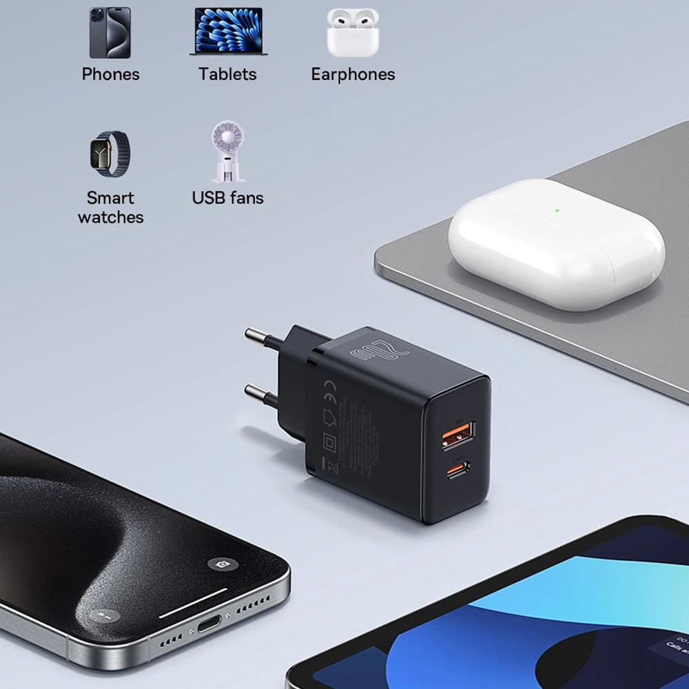 Baseus - Wall Charger (P10111403213-00) - USB, Type-C, Fast Charge 20W - Moon White