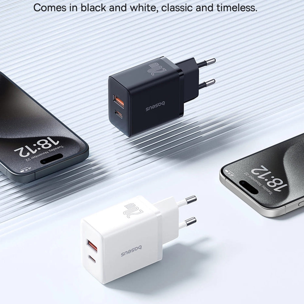 Baseus - Wall Charger (P10111403213-00) - USB, Type-C, Fast Charge 20W - Moon White