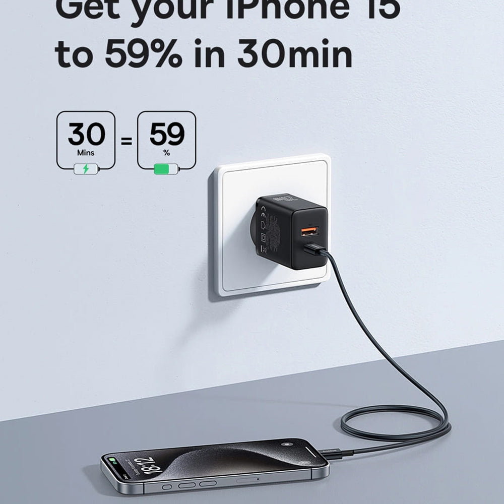 Baseus - Wall Charger (P10111403213-00) - USB, Type-C, Fast Charge 20W - Moon White