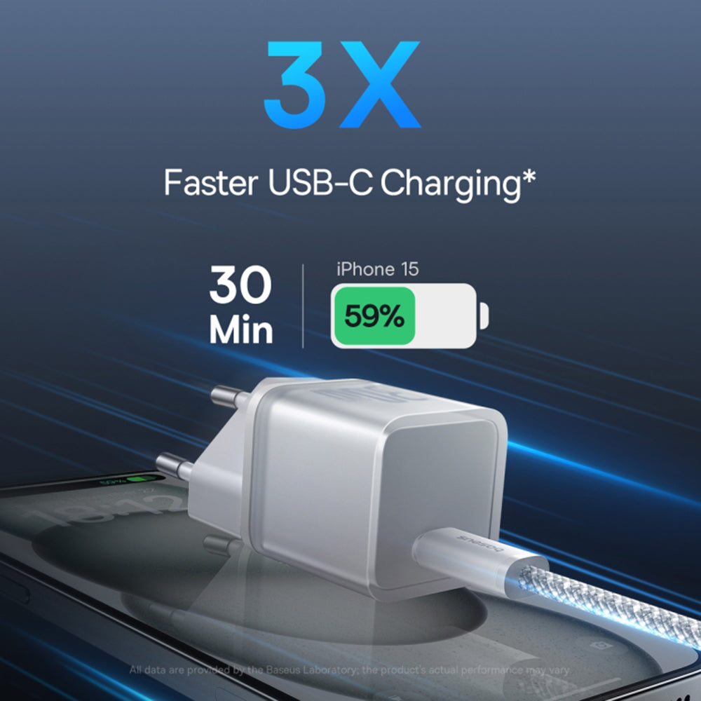 Baseus - Wall Charger Gallium Nitride (P10162504213-00) - GaN5S, Type-C, Fast Charge, 30W - White