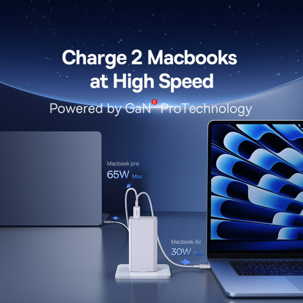 Baseus - Wall Charger GaN6 Pro (P10162705212-00) - Type-C Cable Included, 2x USB, 2x Type-C, 100W, 100W, 20V, 5A, 1m - W