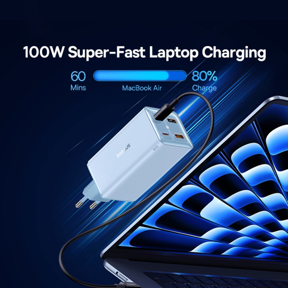Baseus - Wall Charger GaN6 Pro (P10162705312-00) - Type-C Cable Included, 2x USB, 2x Type-C, 100W, 100W, 20V, 5A, 1m - B