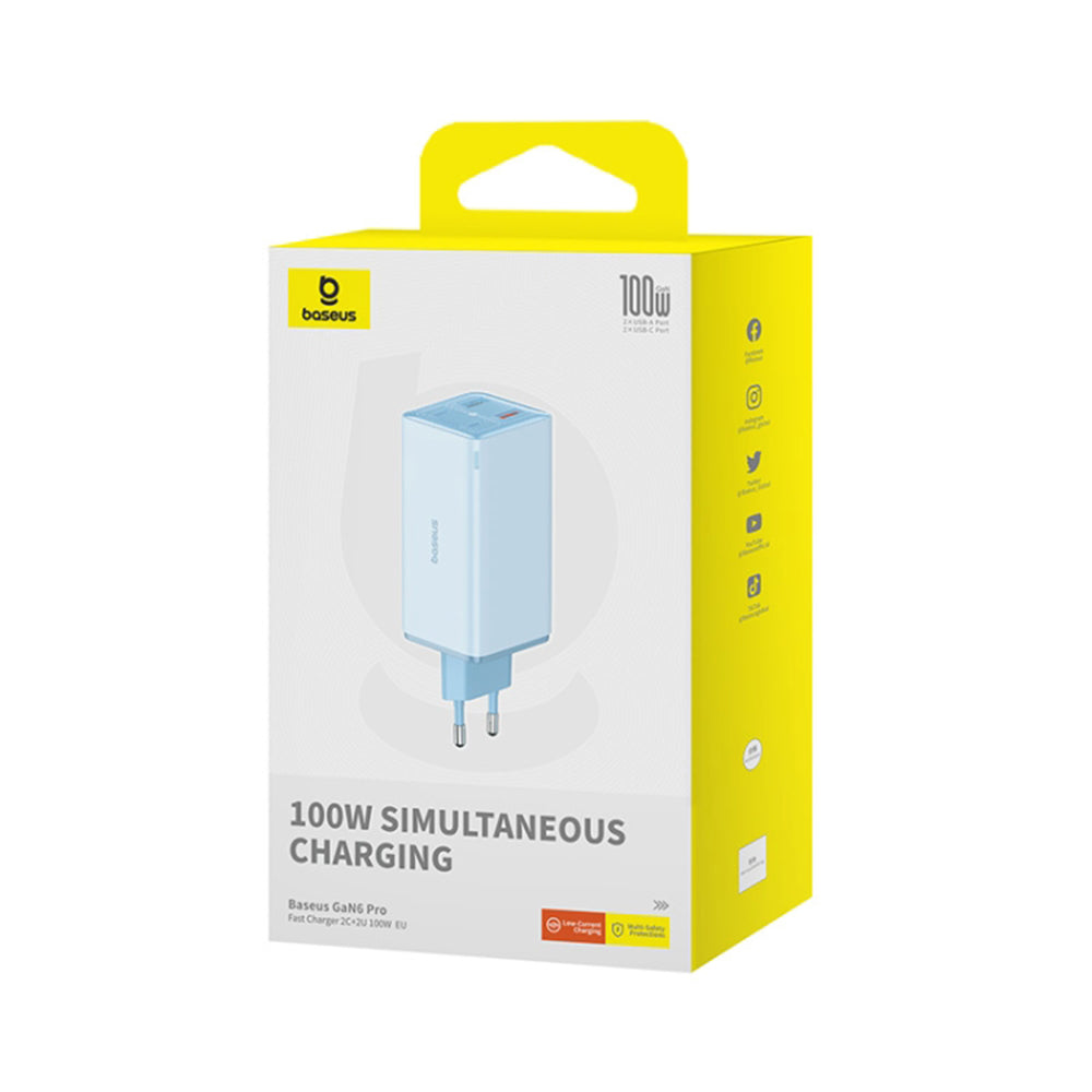 Baseus - Wall Charger GaN6 Pro (P10162705312-00) - Type-C Cable Included, 2x USB, 2x Type-C, 100W, 100W, 20V, 5A, 1m - B