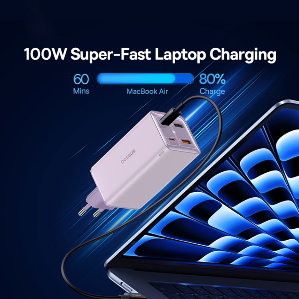 Baseus - Wall Charger GaN6 Pro (P10162705532-00) - Type-C Cable Included, 2x USB, 2x Type-C, 100W, 100W, 20V, 5A, 1m - P