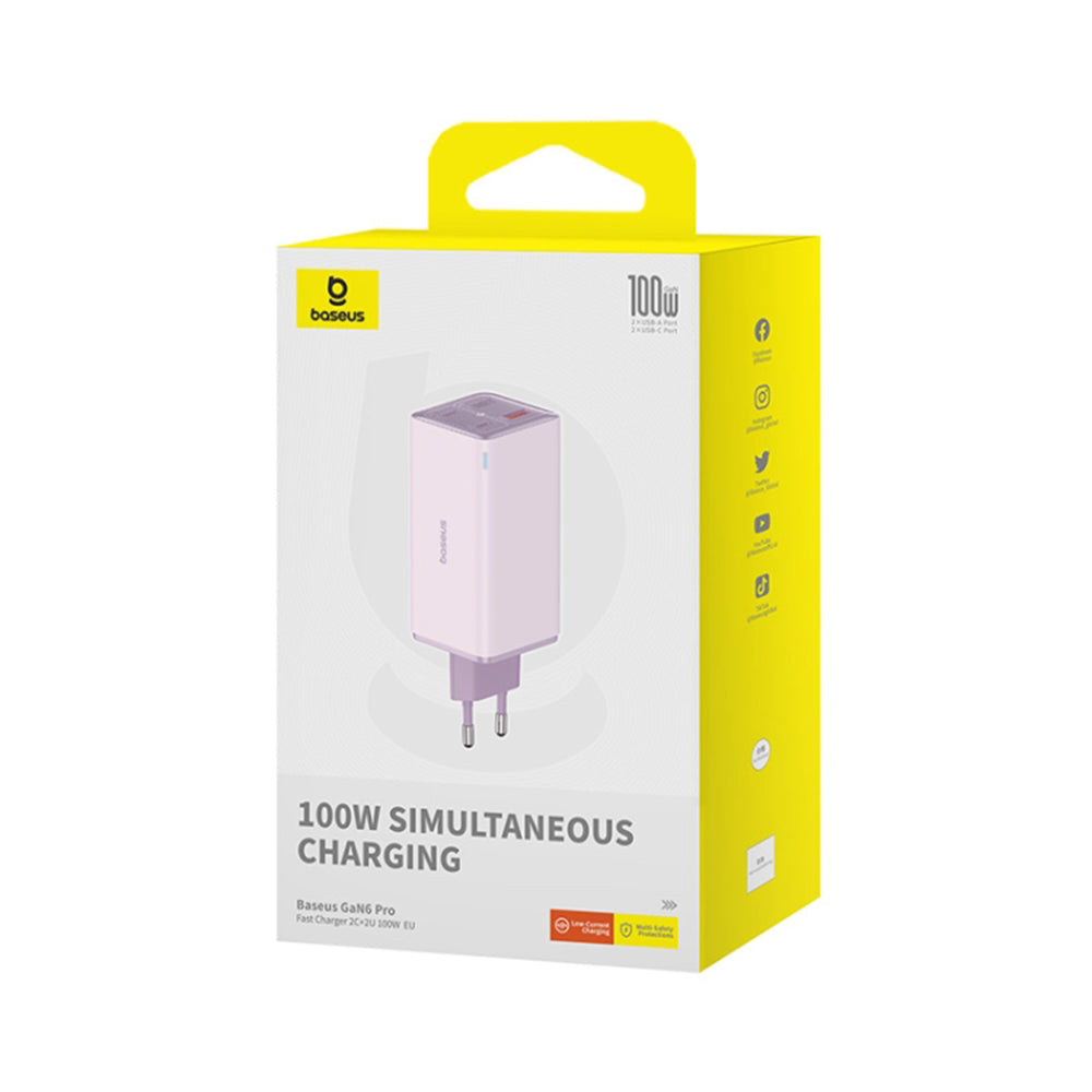 Baseus - Wall Charger GaN6 Pro (P10162705532-00) - Type-C Cable Included, 2x USB, 2x Type-C, 100W, 100W, 20V, 5A, 1m - P
