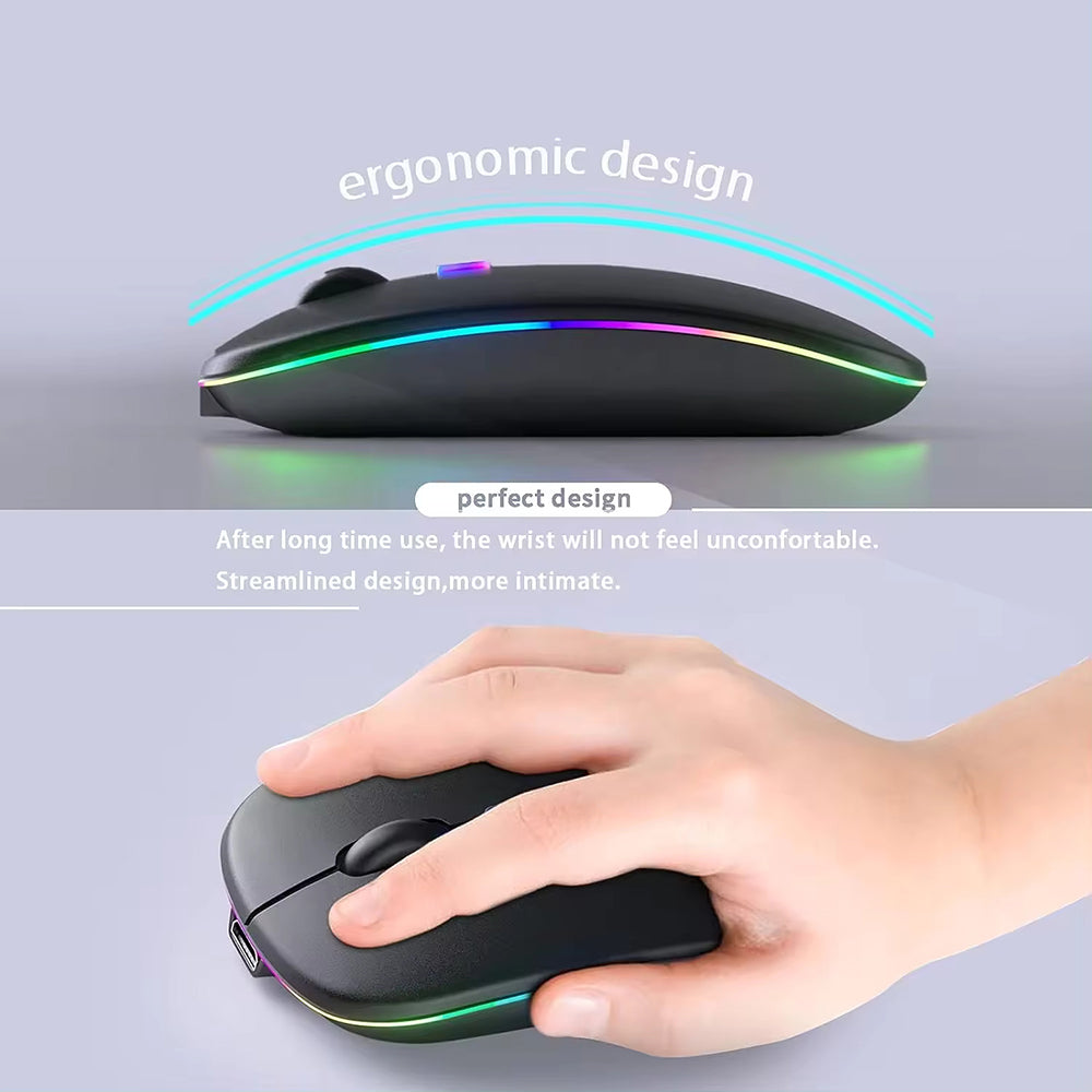 Techsuit - Wireless Mouse GameFlow (M1) - for Gaming, LED RGB, Silent, Bluetooth 5.2, 2.4G, 1600 DPI with USB-C Charging