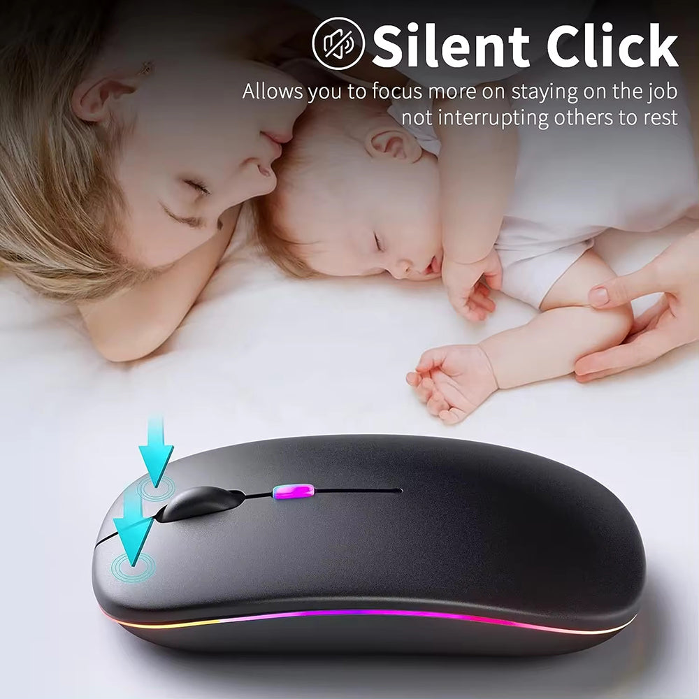 Techsuit - Wireless Mouse GameFlow (M1) - for Gaming, LED RGB, Silent, Bluetooth 5.2, 2.4G, 1600 DPI with USB-C Charging