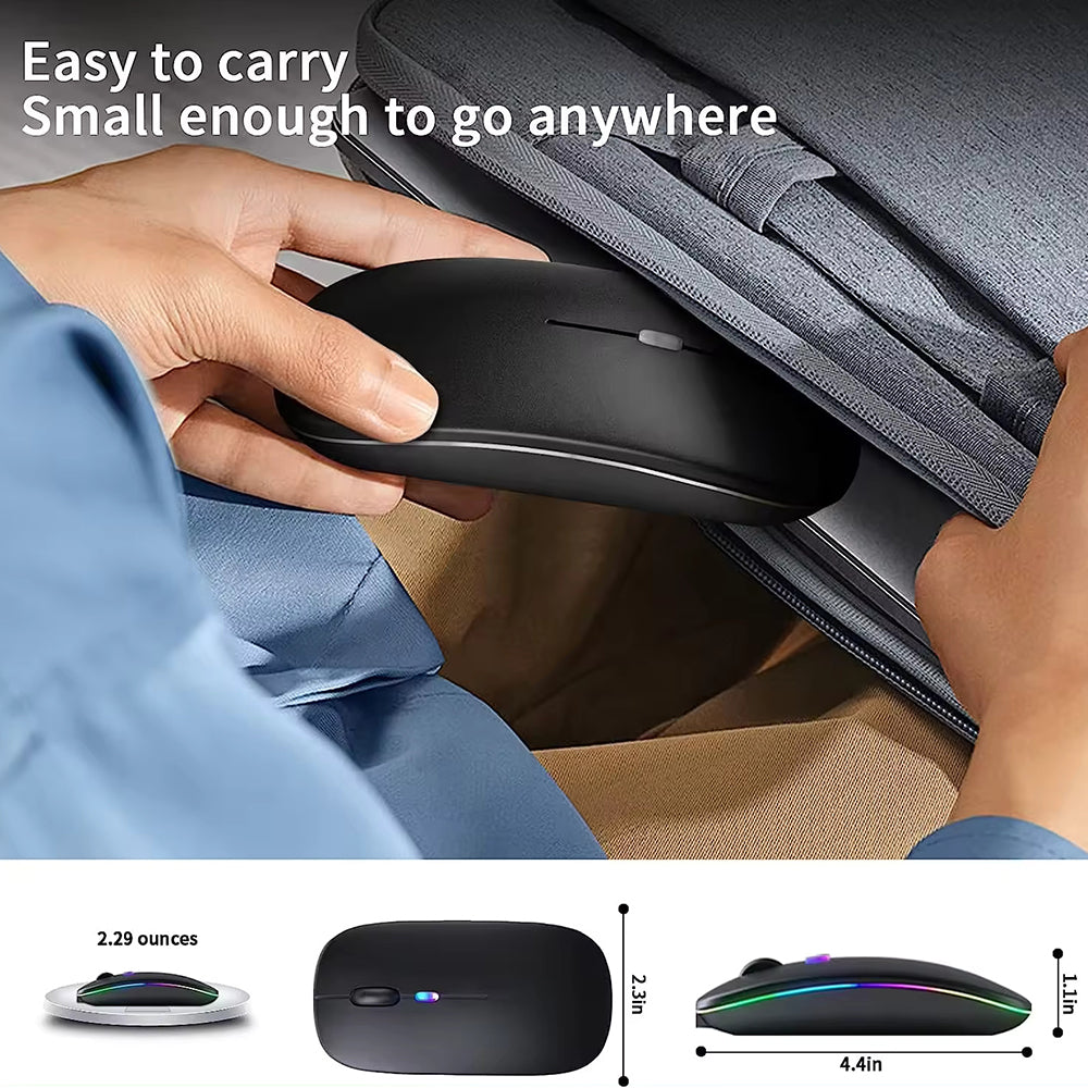 Techsuit - Wireless Mouse GameFlow (M1) - for Gaming, LED RGB, Silent, Bluetooth 5.2, 2.4G, 1600 DPI with USB-C Charging
