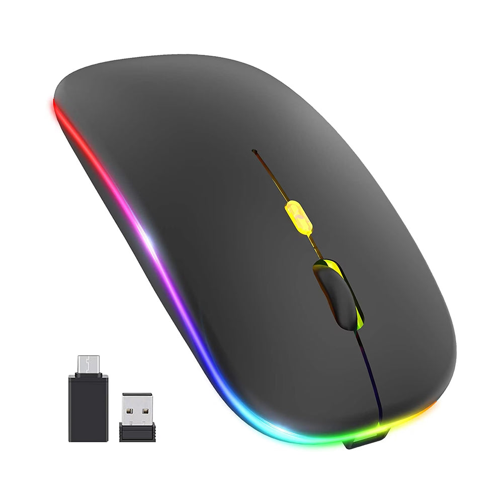 Techsuit - Wireless Mouse GameFlow (M1) - for Gaming, LED RGB, Silent, Bluetooth 5.2, 2.4G, 1600 DPI with USB-C Charging