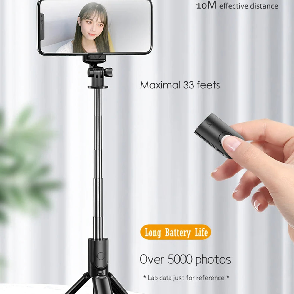 Techsuit - Selfie Stick (S03) - Stable and Compact Tripod Mount with Bluetooth Remote Control, 68cm - Black