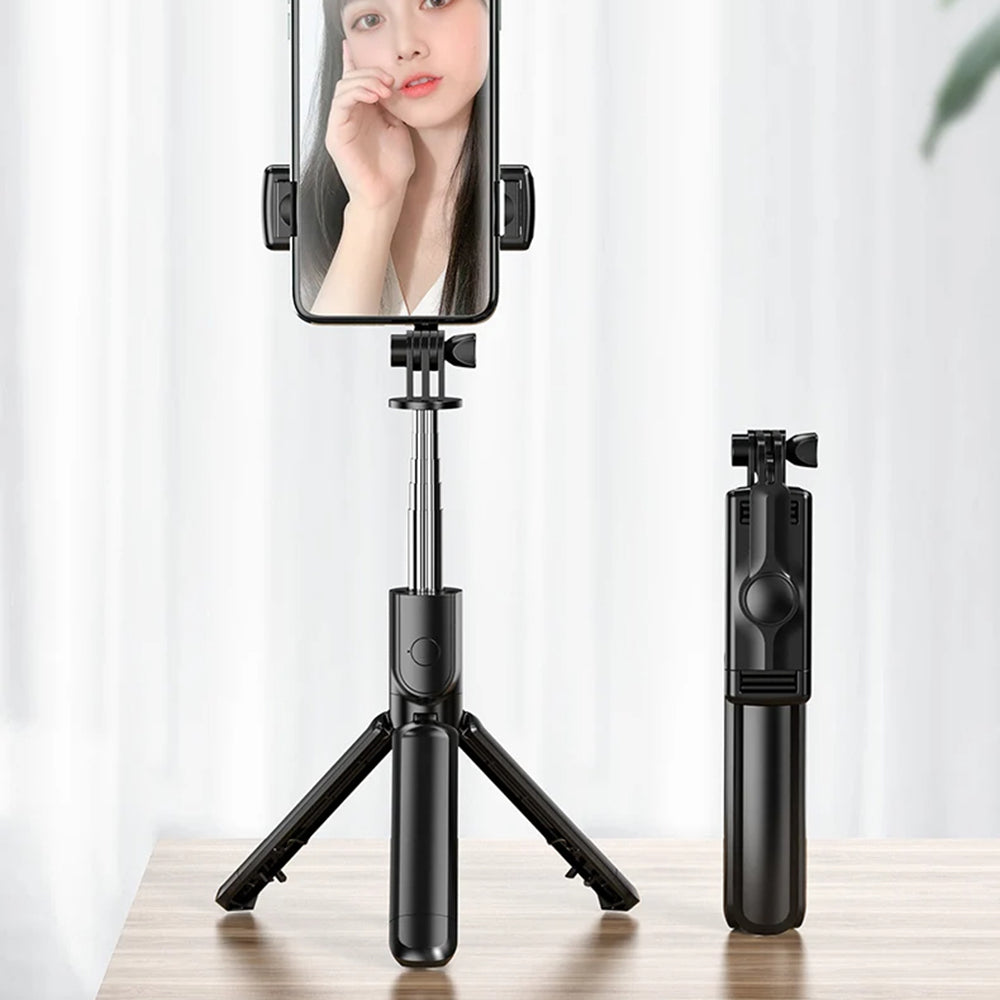Techsuit - Selfie Stick (S03) - Stable and Compact Tripod Mount with Bluetooth Remote Control, 68cm - Black