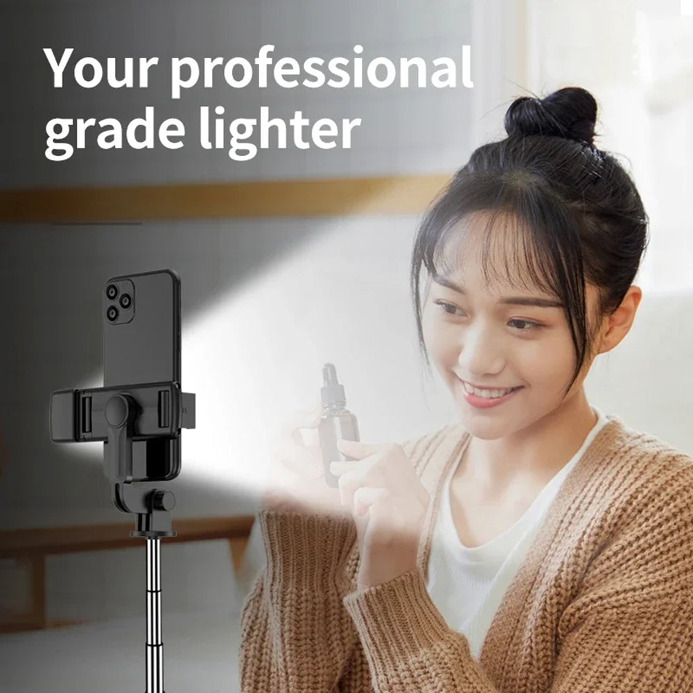 Techsuit - Mini Selfie Stick (S03-S) - Stable & Compact Tripod Mount, Bluetooth Remote Control, LED Light, 67cm - Black
