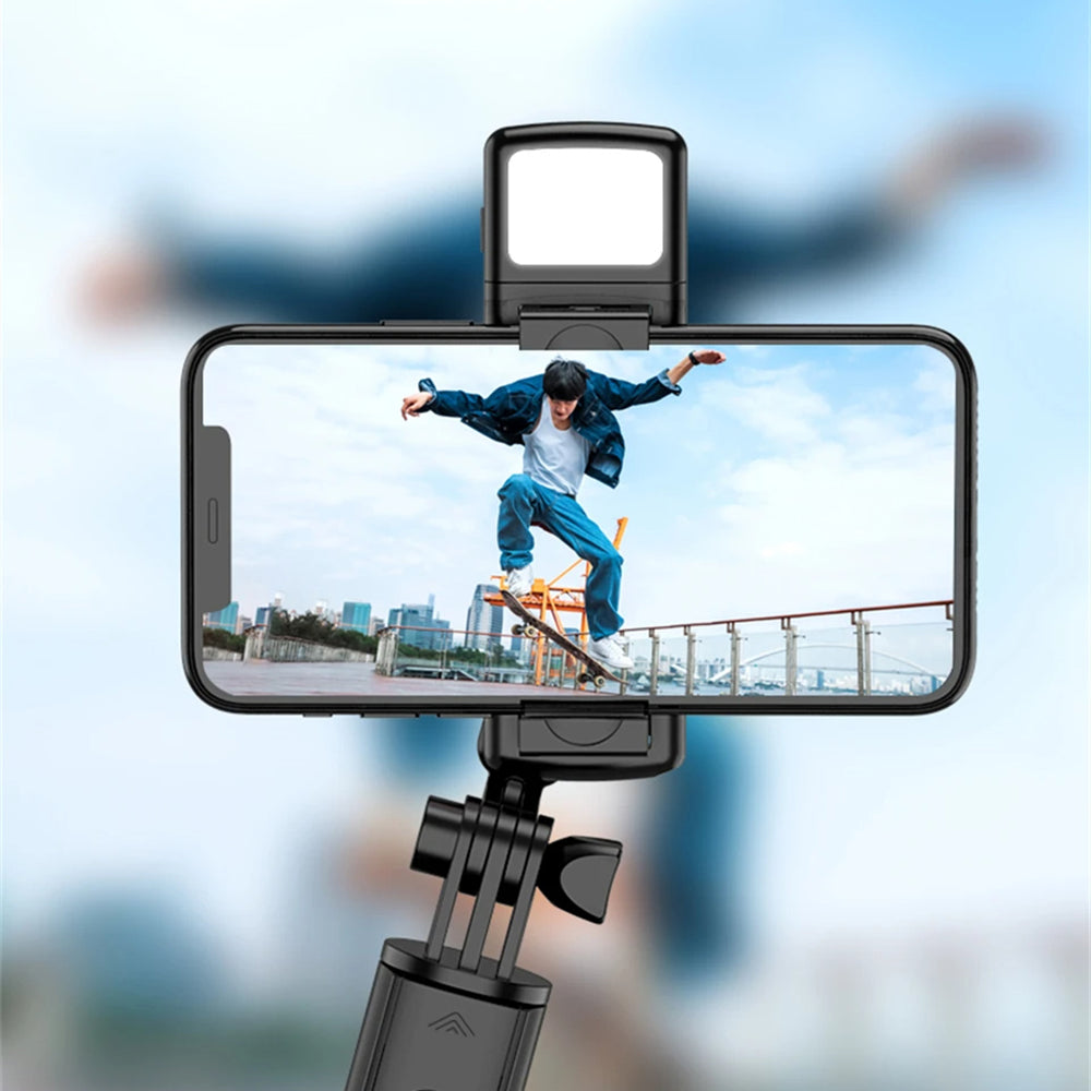 Techsuit - Mini Selfie Stick (S03-S) - Stable & Compact Tripod Mount, Bluetooth Remote Control, LED Light, 67cm - Black