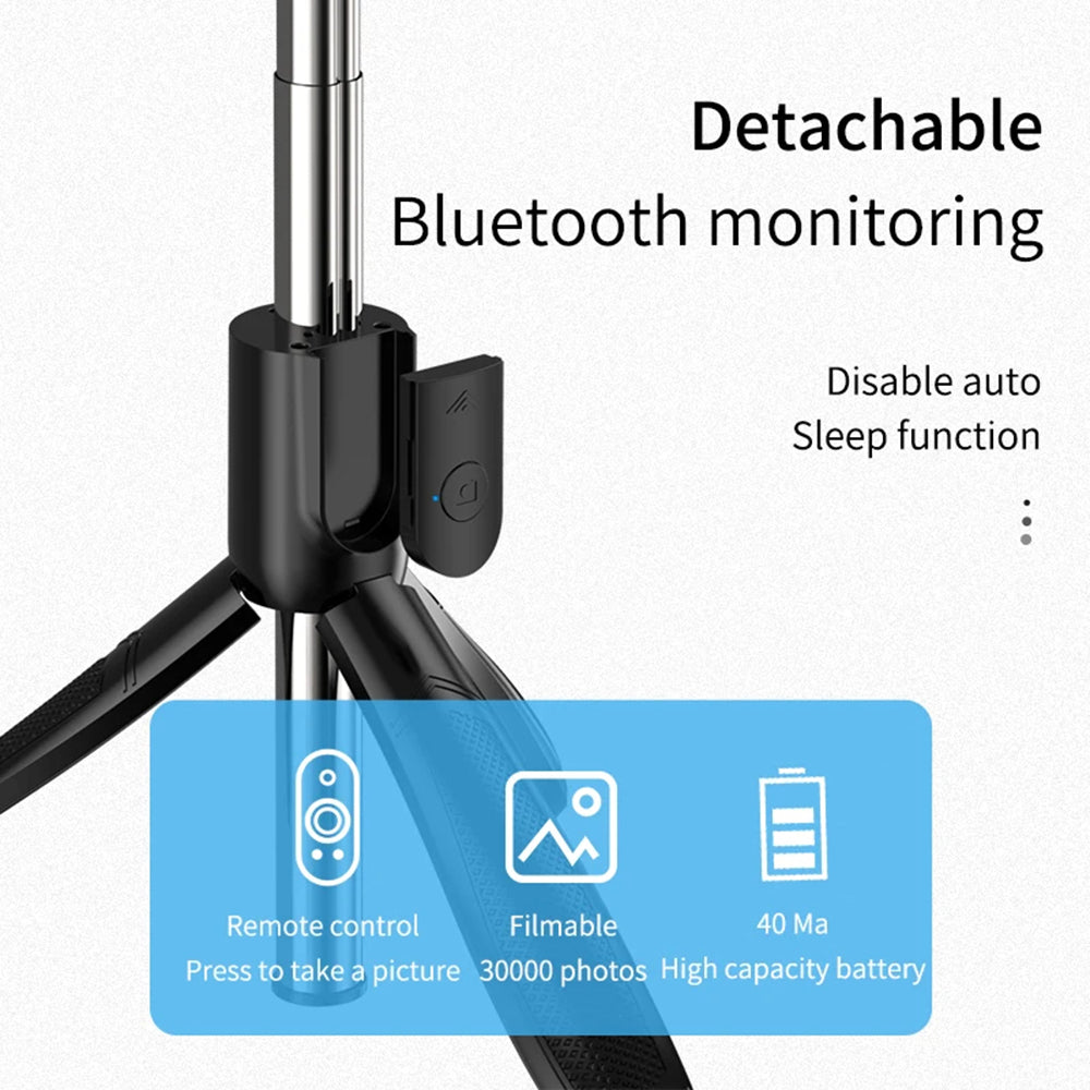 Techsuit - Selfie Stick (S01-S) - Compact Tripod Mount with Bluetooth Remote Control, LED Fill Light, Foldable, 70cm - B