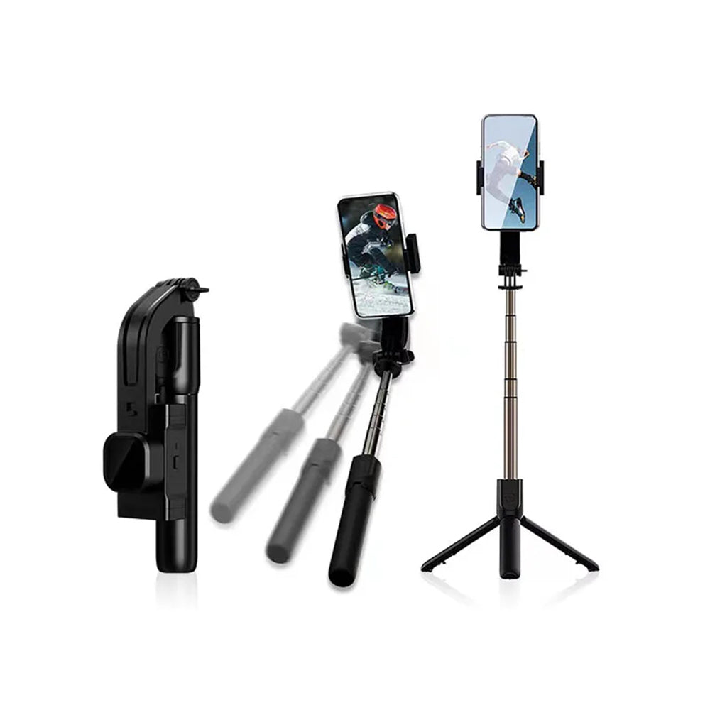 Techsuit - Selfie Stick Gimbal (C06) - Compact Tripod Mount with Bluetooth Remote Control, LED Fill Light, 360, 76cm - B