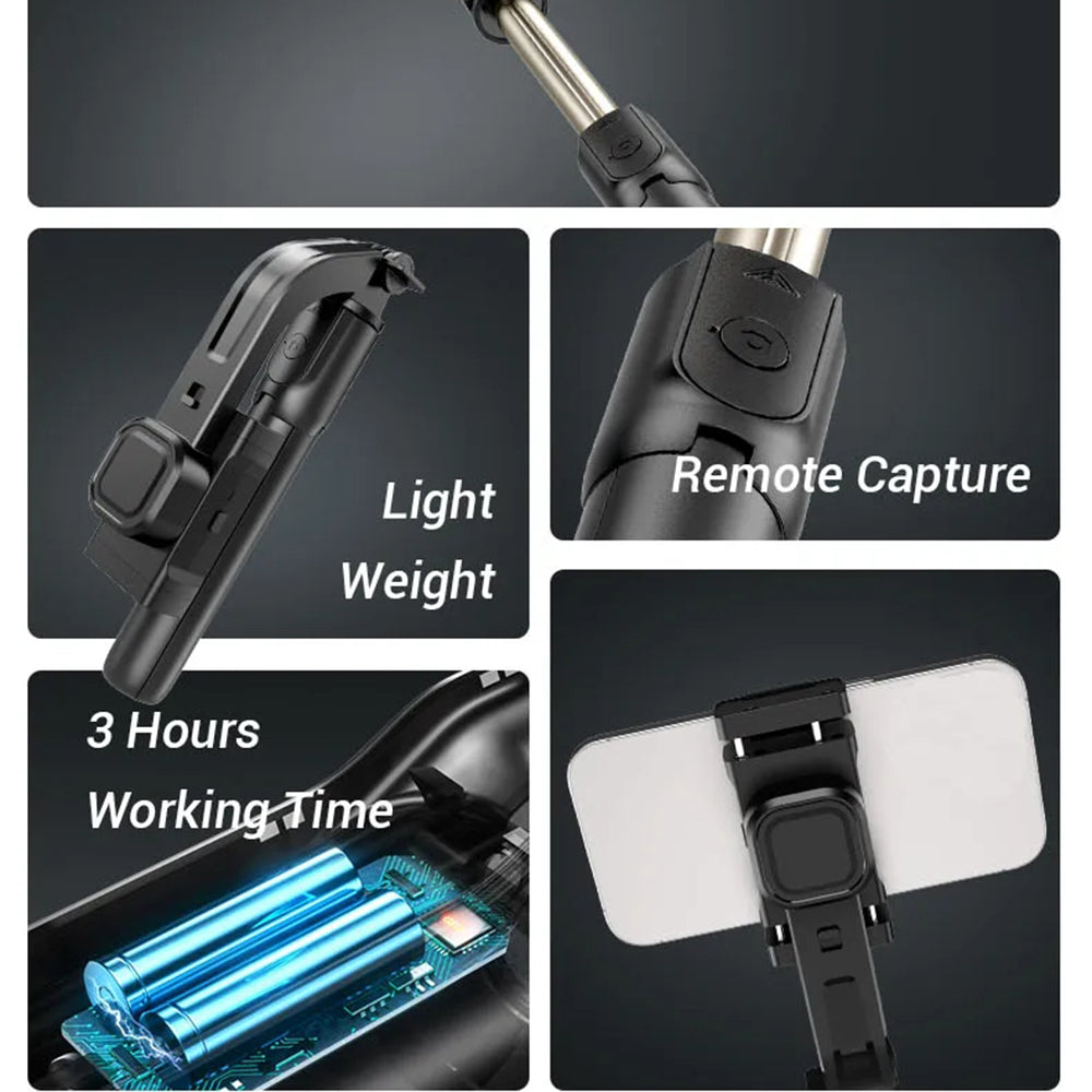 Techsuit - Selfie Stick Gimbal (C06) - Compact Tripod Mount with Bluetooth Remote Control, LED Fill Light, 360, 76cm - B