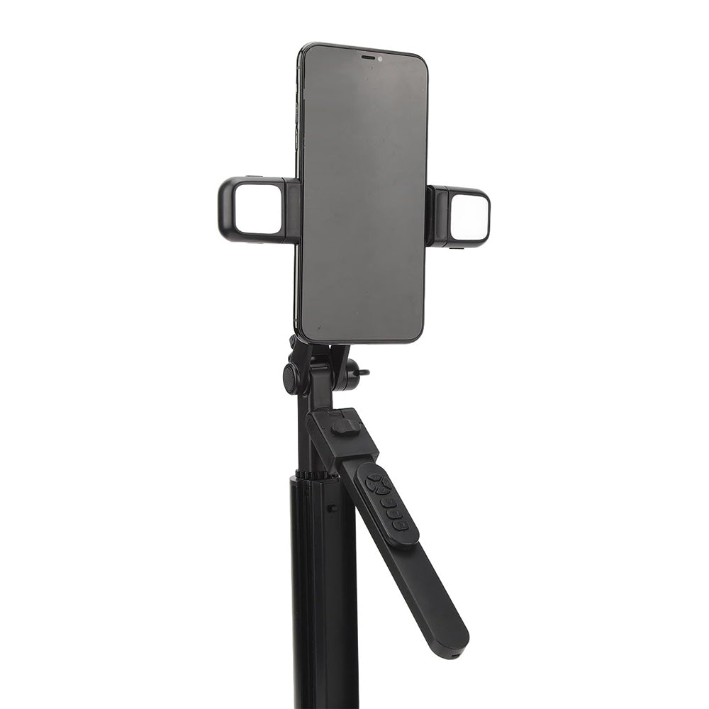 Techsuit - Selfie Stick (K30S) - Compact Tripod Mount, Bluetooth Remote Control, Double LED Light, Foldable, 167cm - Bla