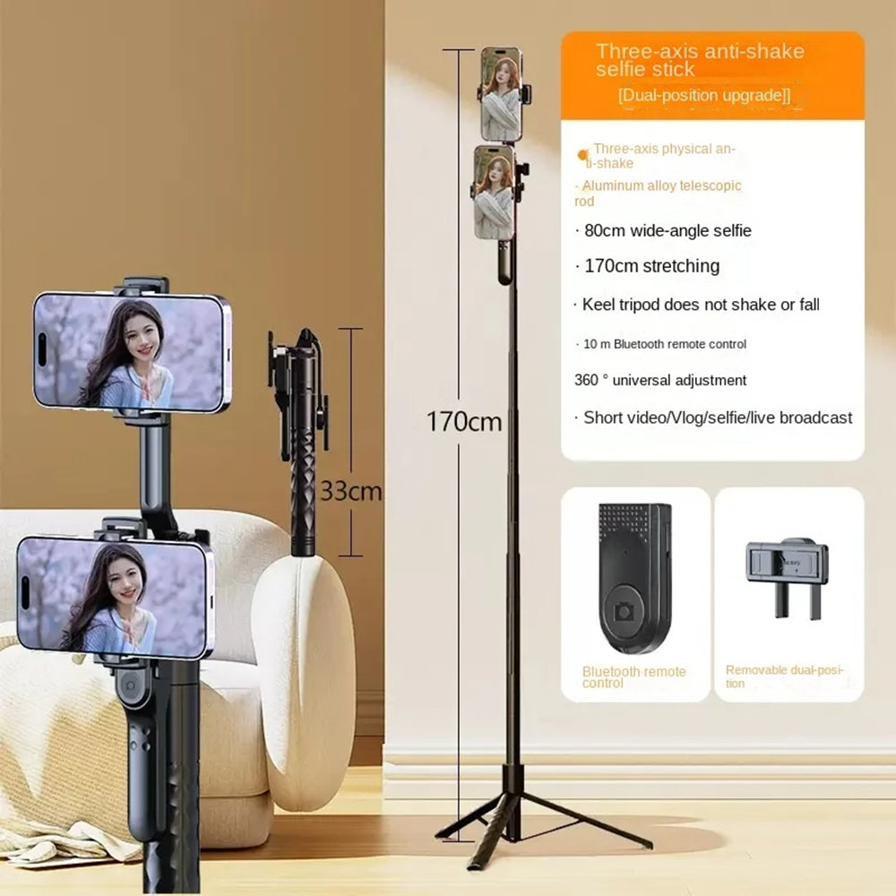 Techsuit - Selfie Stick (K28) - Compact Tripod Mount with Bluetooth Remote Control, 360, Foldable, 175cm - Black