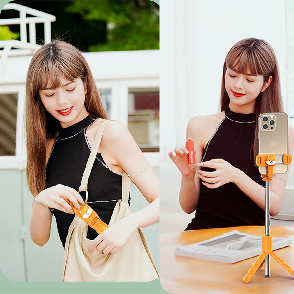 Techsuit - Mini Selfie Stick (KT01) - Compact Tripod Mount with Detachable Remote Control, 70cm - Orange