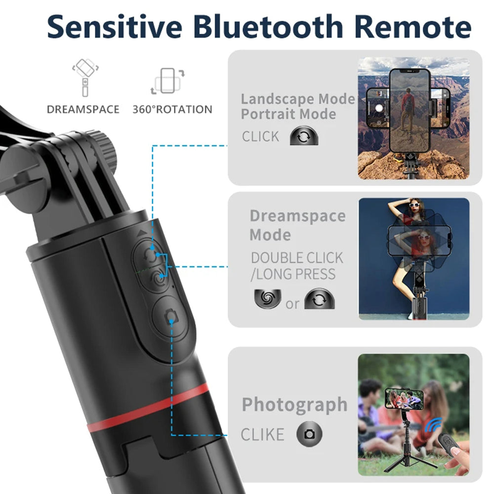 Techsuit - Selfie Stick (L19) - Stable Monopod/Tripod with Bluetooth Remote Control, 400mAh, 70cm - Black