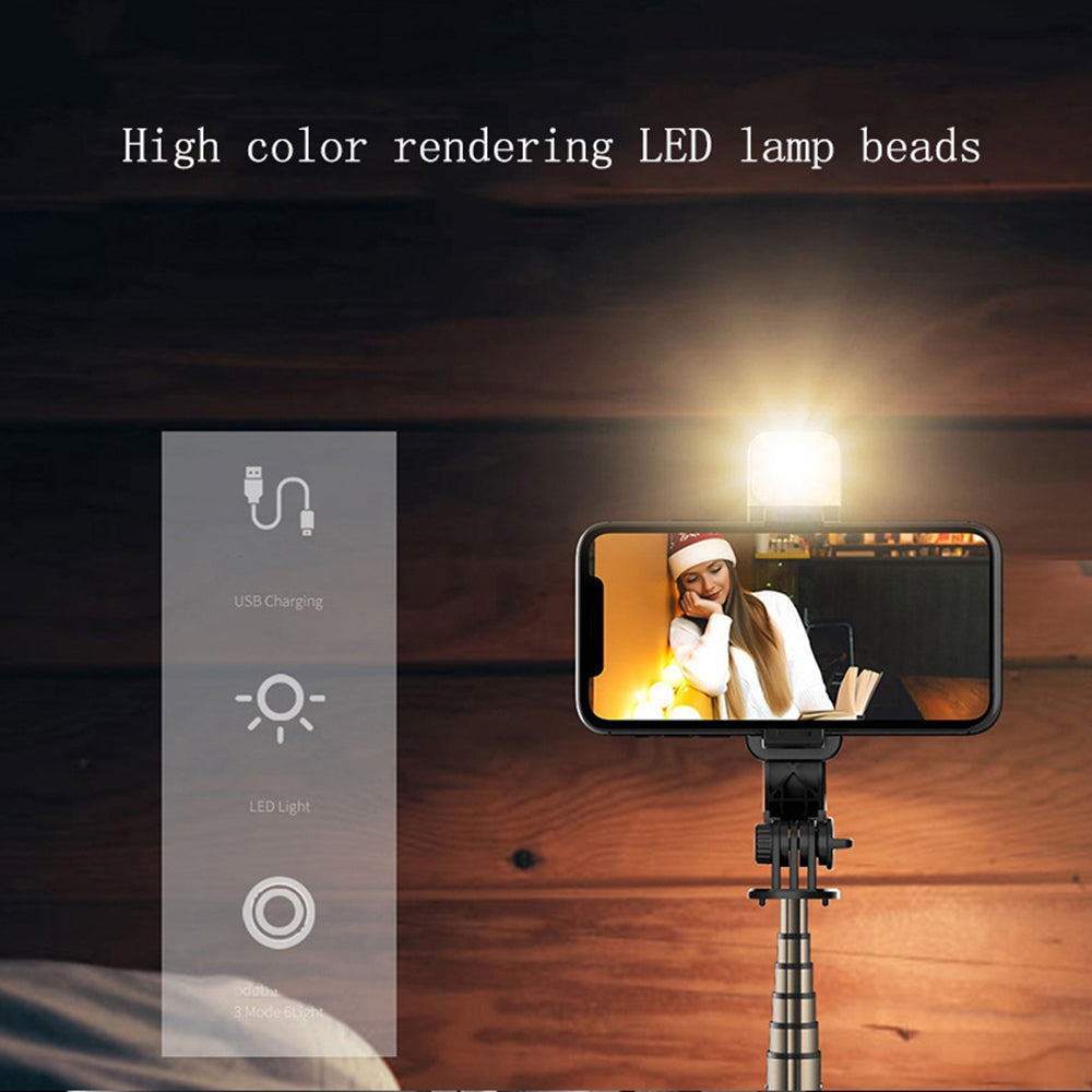 Techsuit - Mini Selfie Stick (L11s) - Stable Tripod with Bluetooth Remote Control and LED Light, 75cm - Black