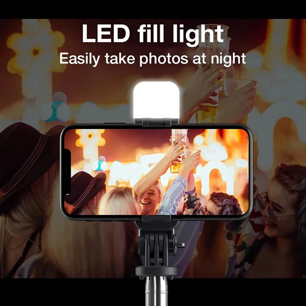 Techsuit - Selfie Stick (L02s) - Stable Tripod with Bluetooth Remote Control and Fill Light, Stainless Steel, 104cm - Bl