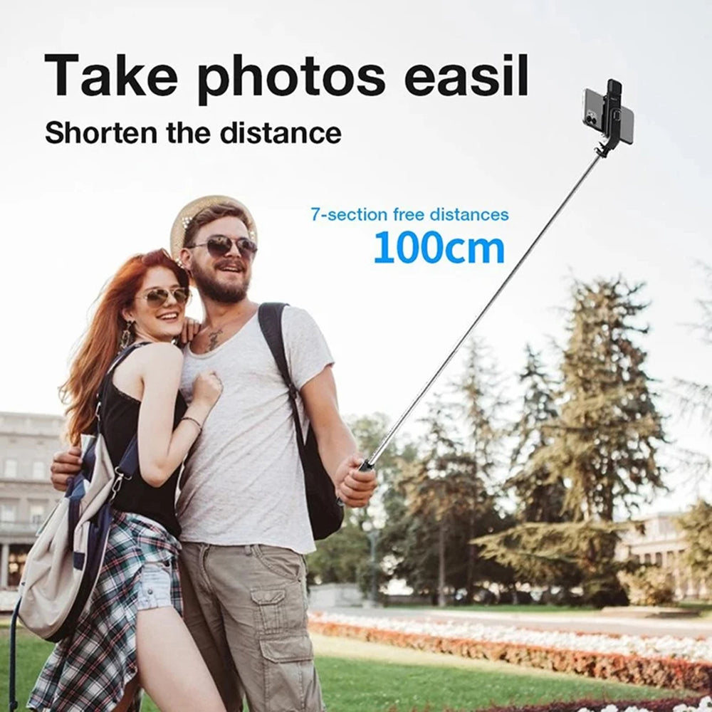 Techsuit - Selfie Stick (L02s) - Stable Tripod with Bluetooth Remote Control and Fill Light, Stainless Steel, 104cm - Bl