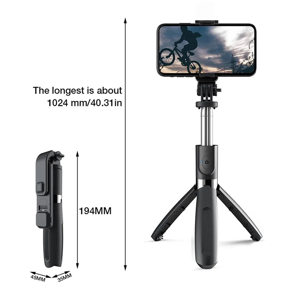 Techsuit - Selfie Stick (L02s) - Stable Tripod with Bluetooth Remote Control and Fill Light, Stainless Steel, 104cm - Bl