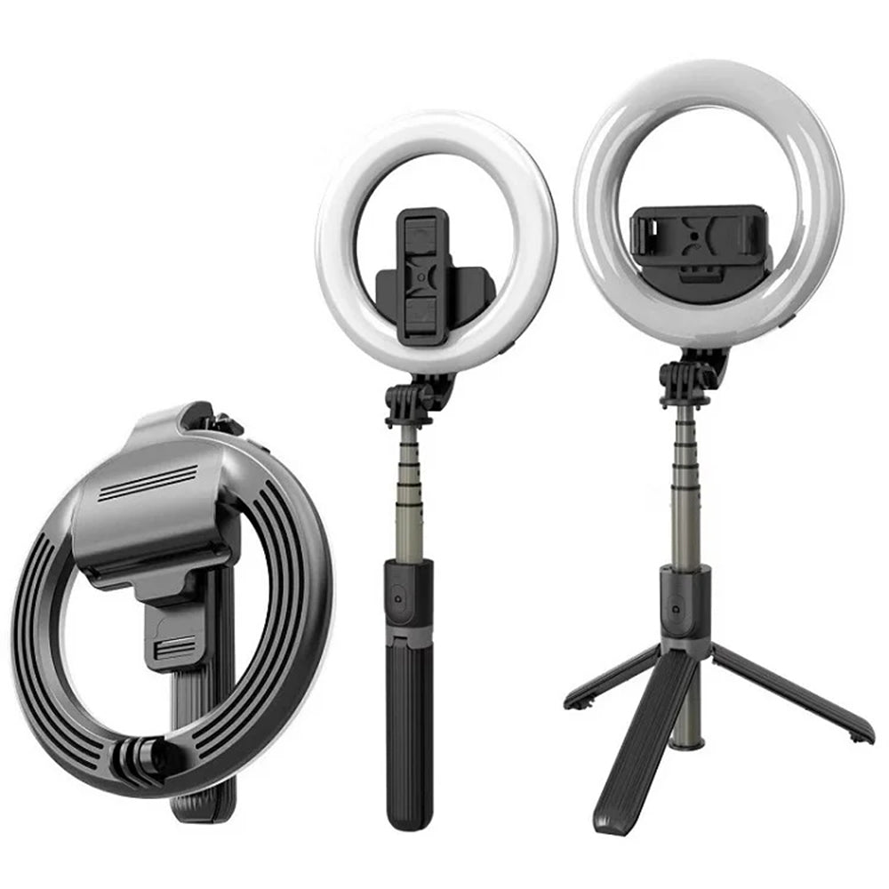 Techsuit - Selfie Stick (L07) - Stable Tripod with Bluetooth Remote Control and Beauty Ring Light, 90cm - Black