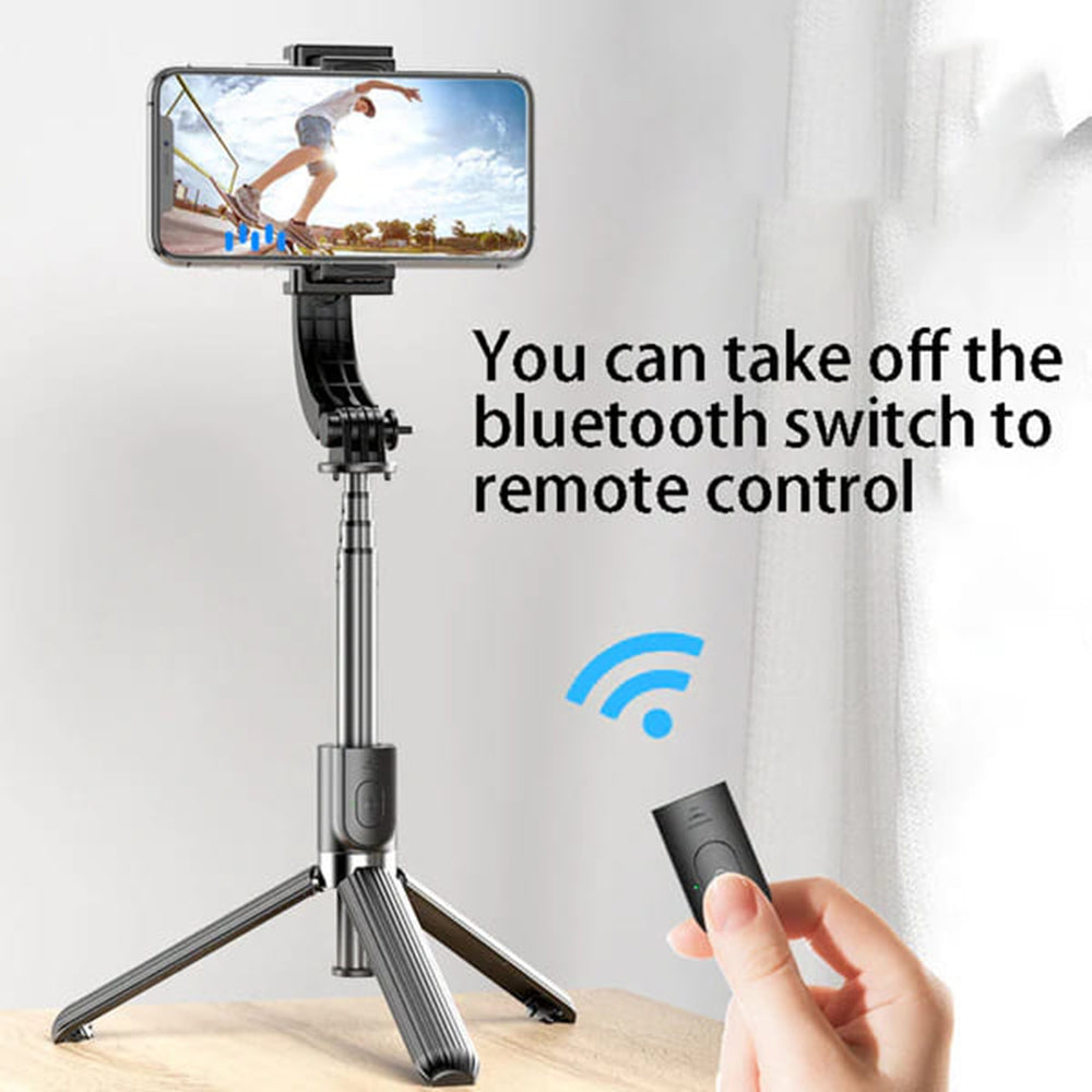 Techsuit - Selfie Stick (L08) - Stable Gimbal/Tripod with Bluetooth Remote Control, 360 Rotation, 86cm - Black
