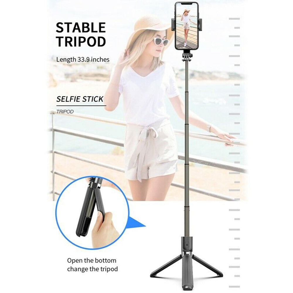 Techsuit - Selfie Stick (L08) - Stable Gimbal/Tripod with Bluetooth Remote Control, 360 Rotation, 86cm - Black