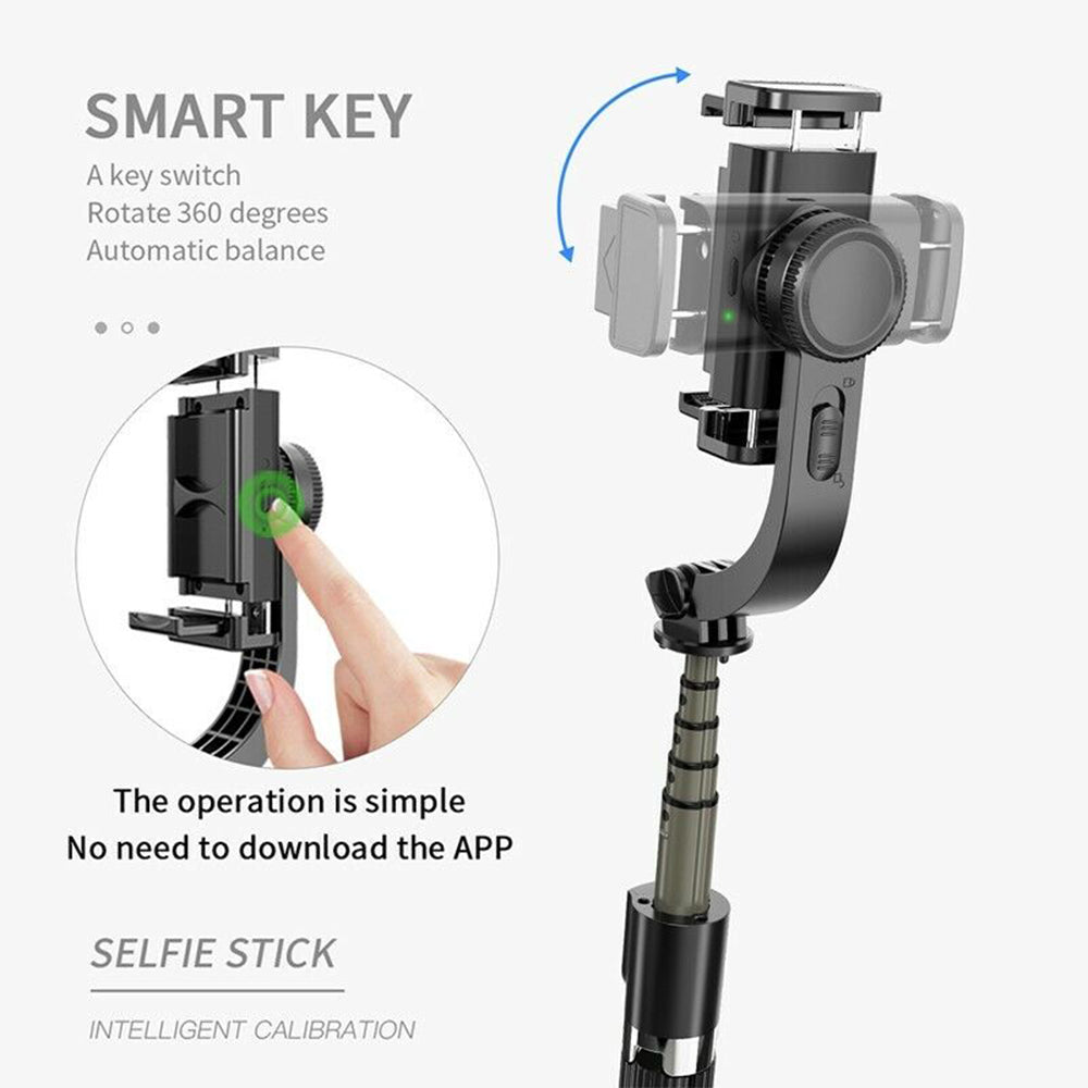 Techsuit - Selfie Stick (L08) - Stable Gimbal/Tripod with Bluetooth Remote Control, 360 Rotation, 86cm - Black