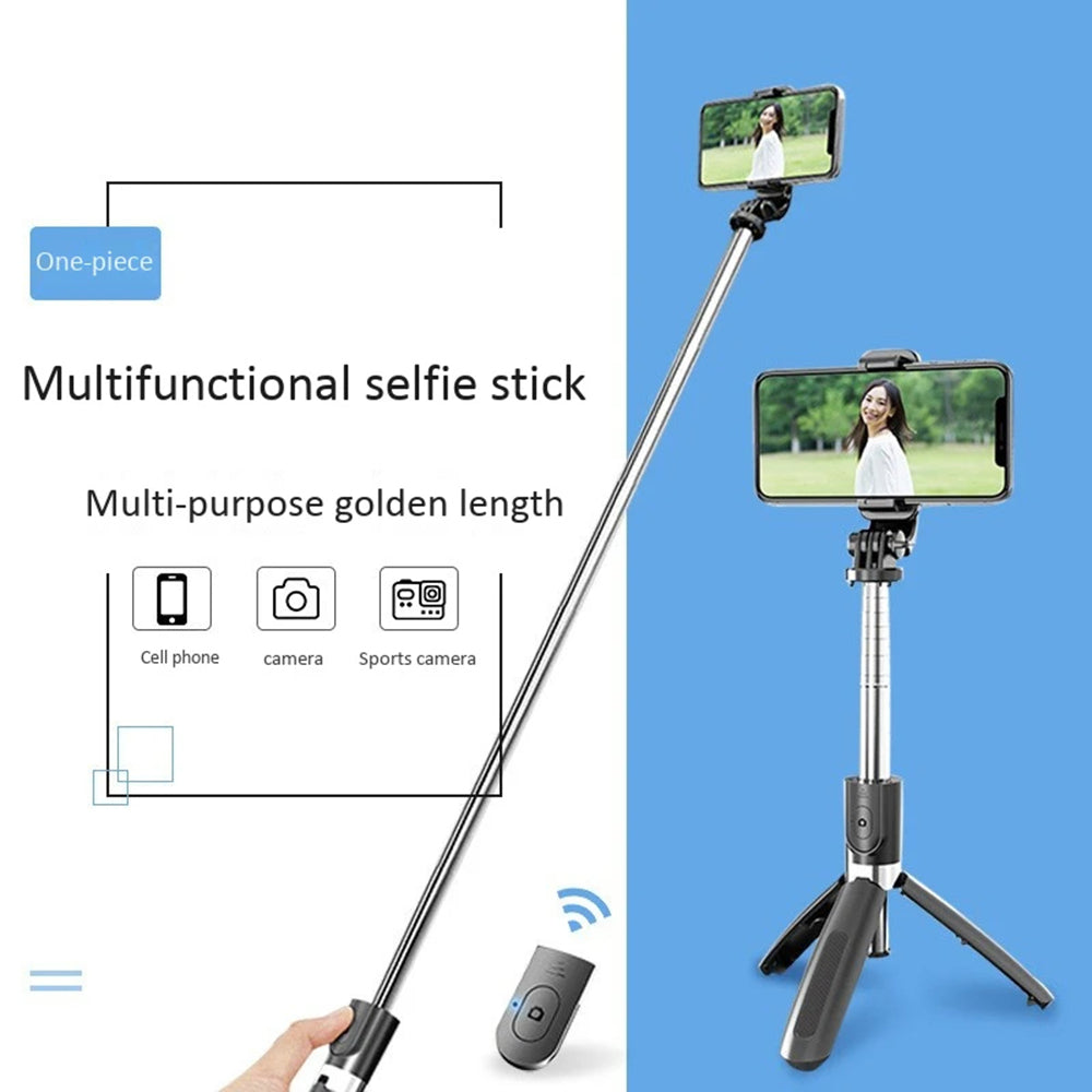 Techsuit - Selfie Stick (L02) - Stable Tripod with Bluetooth Remote Control, GoPro Compatible, 360 Rotation, 100cm - Bla
