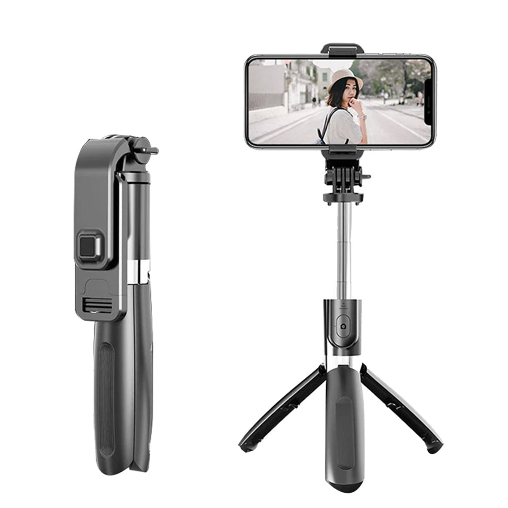 Techsuit - Selfie Stick (L02) - Stable Tripod with Bluetooth Remote Control, GoPro Compatible, 360 Rotation, 100cm - Bla
